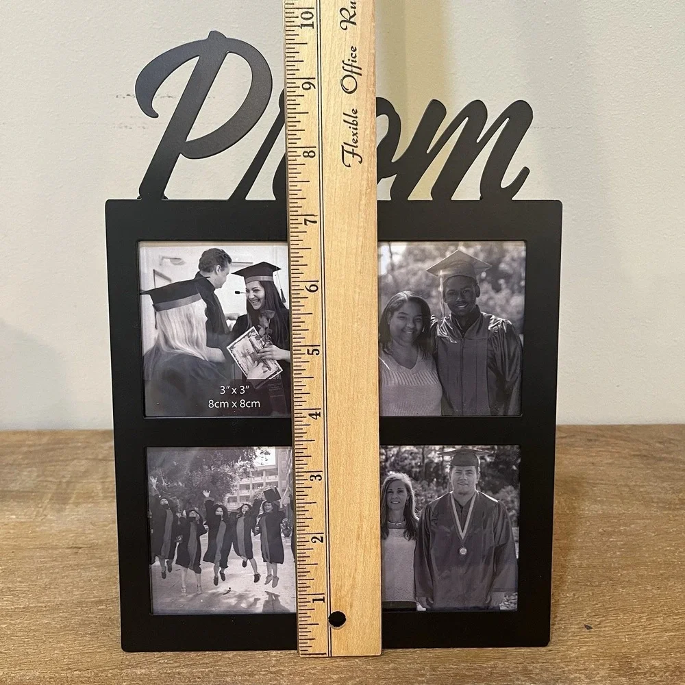 Prom 4 Photo Collage Frame Black Tabletop or Wall 3x3 Openings Grad Decor Unused